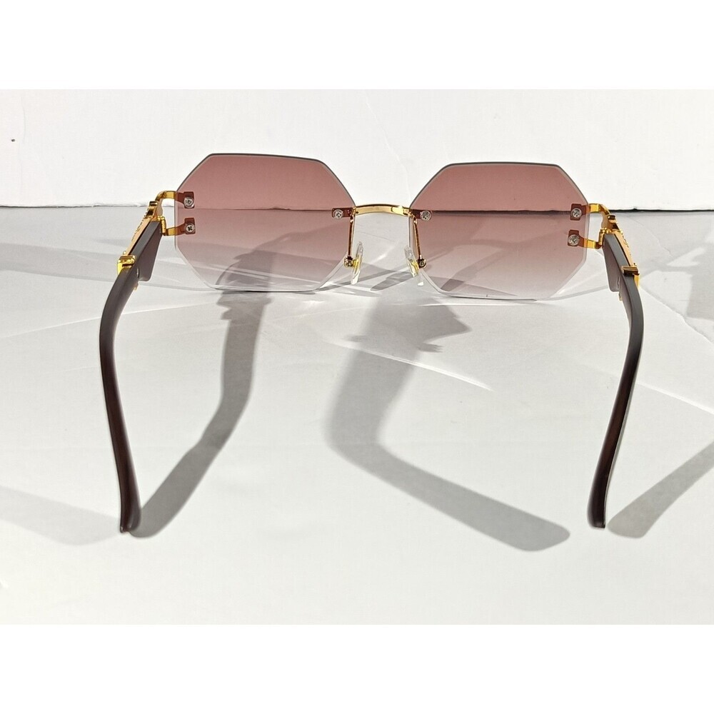 Luxury Rimless Sunglasses Women's Brown Tint - Picture 7 of 9